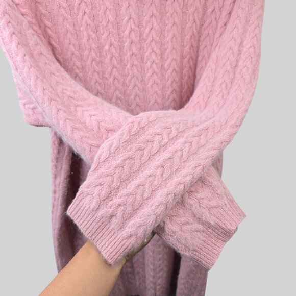 Wainscott Ireland Cable Knit Tunic Sweater Pink Lambswool Rabit Hair Turtleneck - Picture 5 of 12